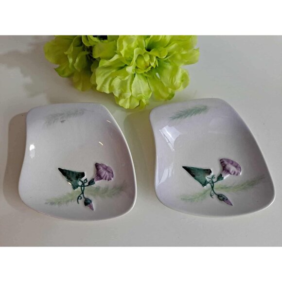 Carlton Ware Purple Flower Trinket Pin Dish | Vintage | Cracking on back | Pair - Picture 1 of 5